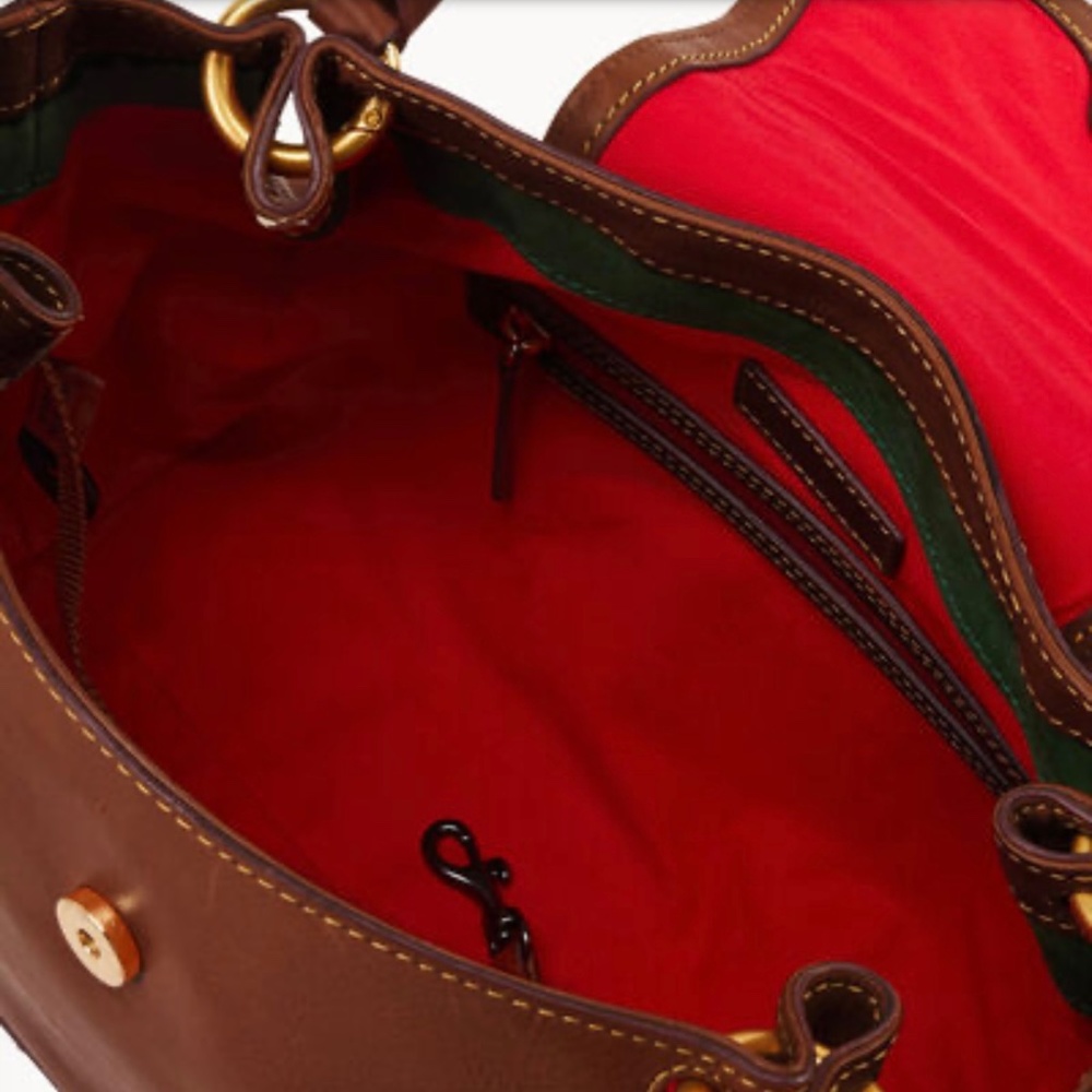New Dooney & Bourke Satchel Vacchetta Flap Braided Florentine Leather Chestnut - Picture 5 of 8